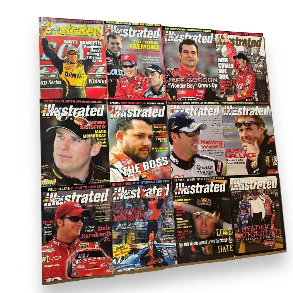 2004 NASCAR Illustrated Full Year Magazine Lot (12), January-December, Vintage